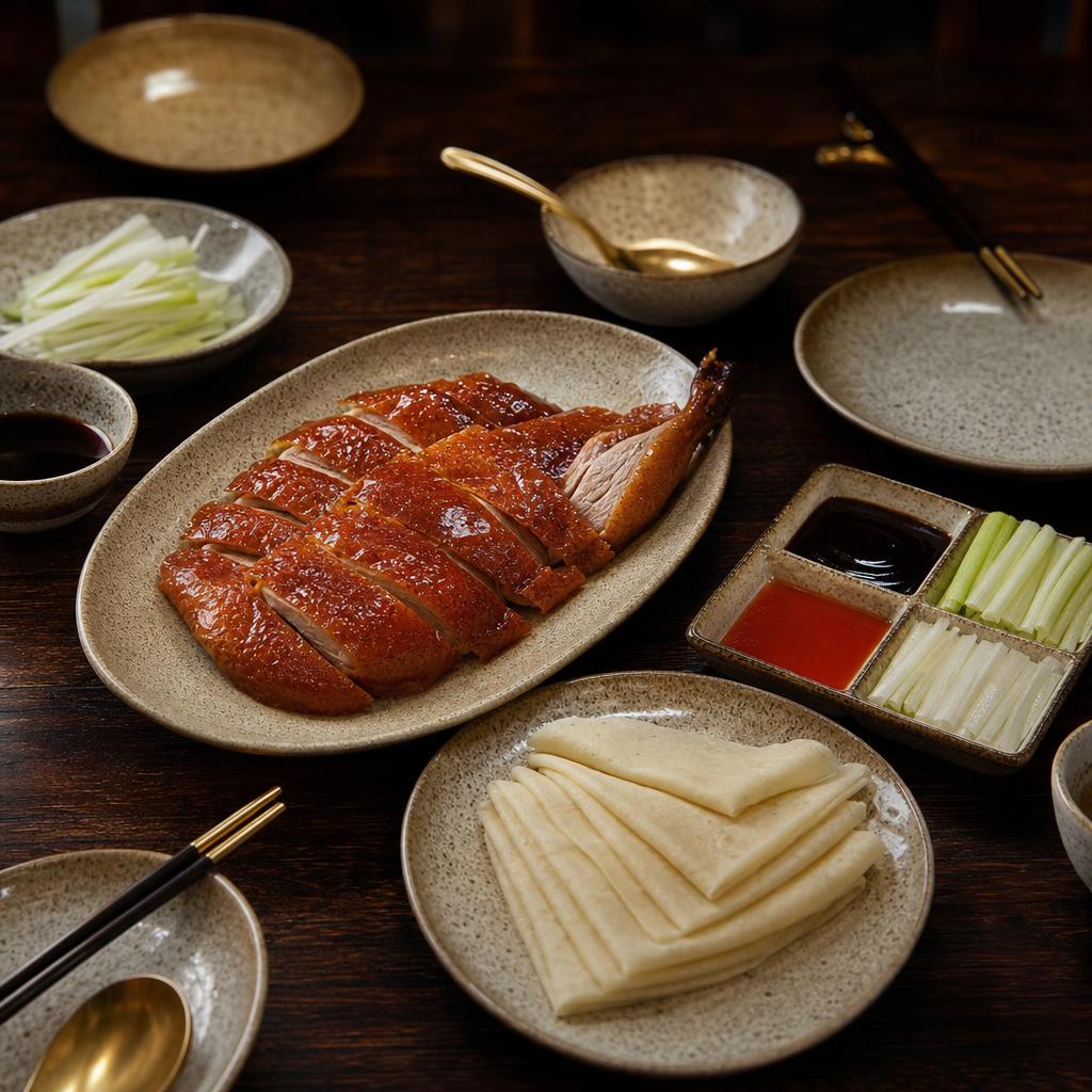 Crispy duck with pancakes